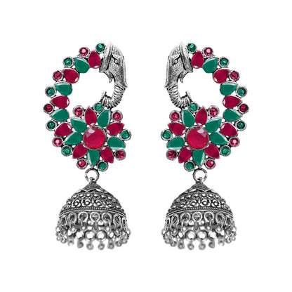 Tusks and twinkle stone studded jhumka earrings (Multicolored)