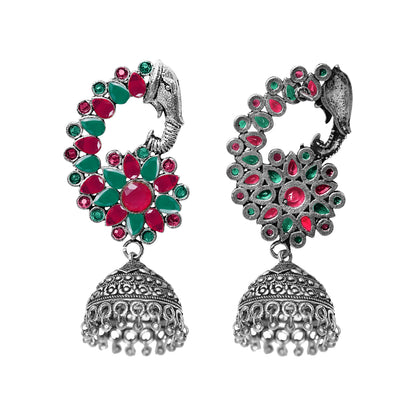 Tusks and twinkle stone studded jhumka earrings (Multicolored)