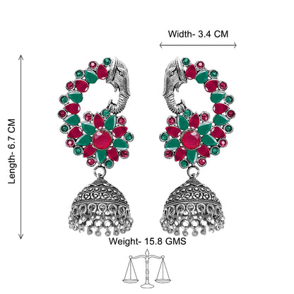 Tusks and twinkle stone studded jhumka earrings (Multicolored)