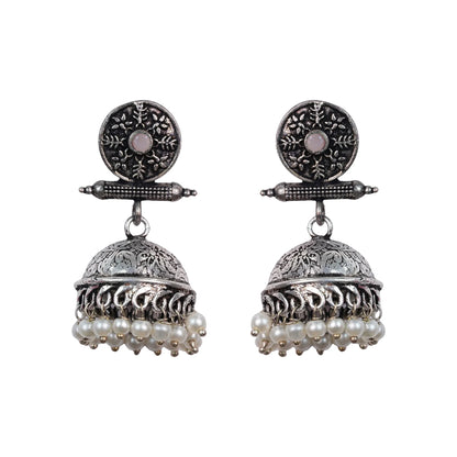 Charmbell earrings (Light Orange) Meena Manjari stone stud earrings (Silver) Combo set