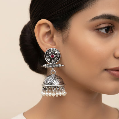 Rainbow rhine dangler earrings (Multicolored)&Charmbell jhumka earrings (Red) Combo set
