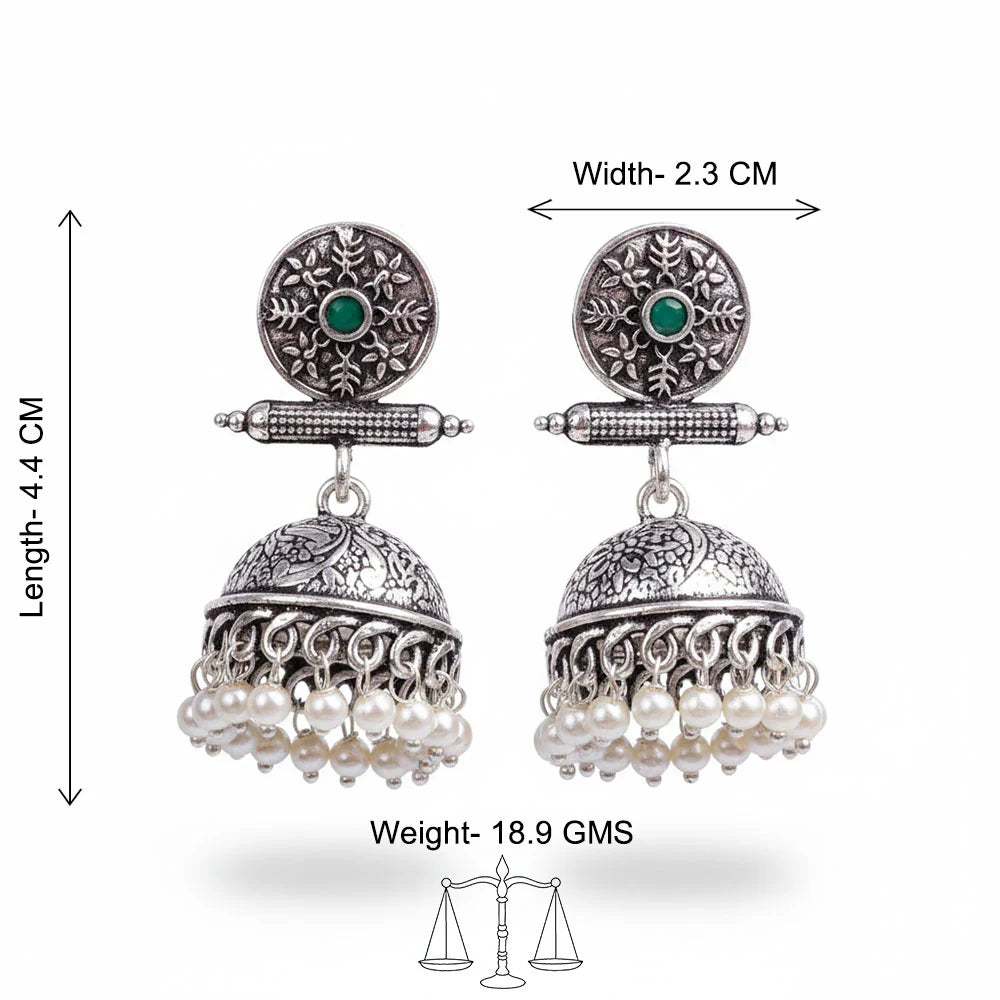 Charmbell earrings (Green) Dazzle Dash Jhumki earring (White) Combo set