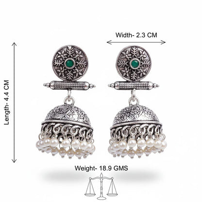 Charmbell earrings (Green) Dazzle Dash Jhumki earring (Black) Combo set
