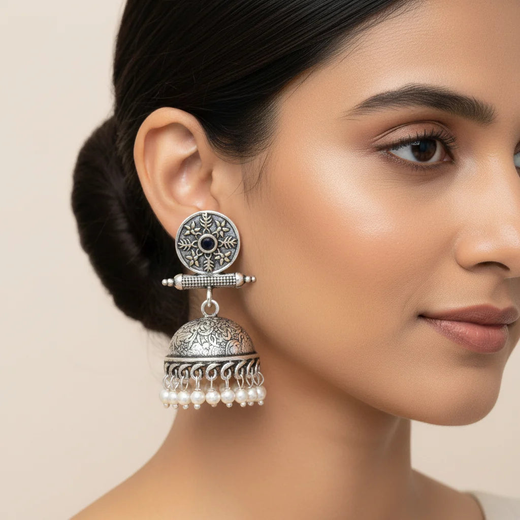 Charmbell earrings (Black) Dazzle Dash Jhumki earring (Green) Combo set