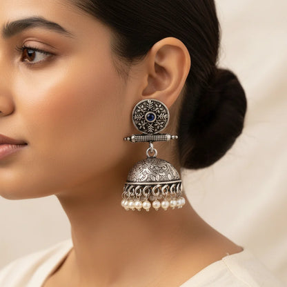 Charmbell earrings (Blue) Dazzle Dash Jhumki earring (Multicolored) Combo set
