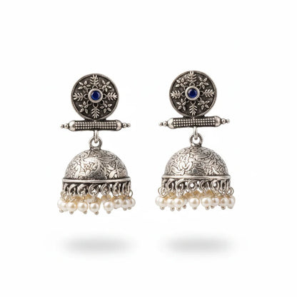 Charmbell earrings (Blue) Meena Manjari stone stud earrings (Silver) Combo set