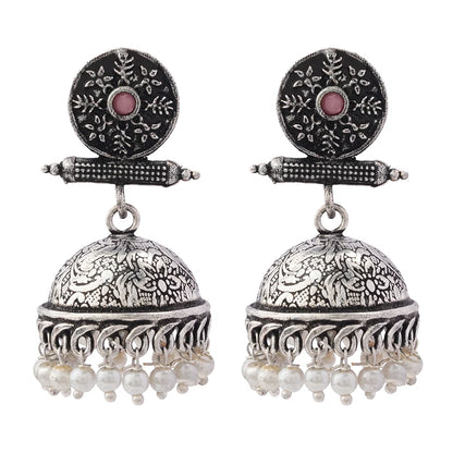 Charmbell earrings (Baby Pink) Meena Manjari stone stud earrings (Silver) Combo set