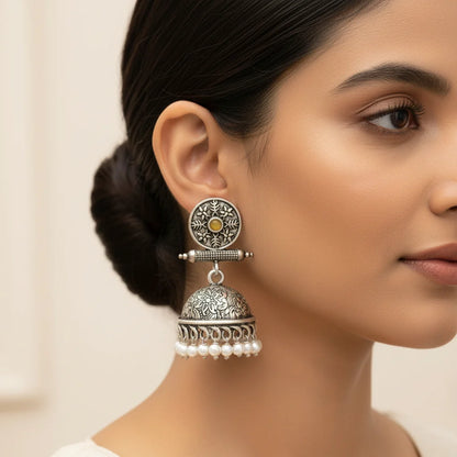 Charmbell earrings (Yellow) Dazzle Dash Jhumki earring (Green) Combo set