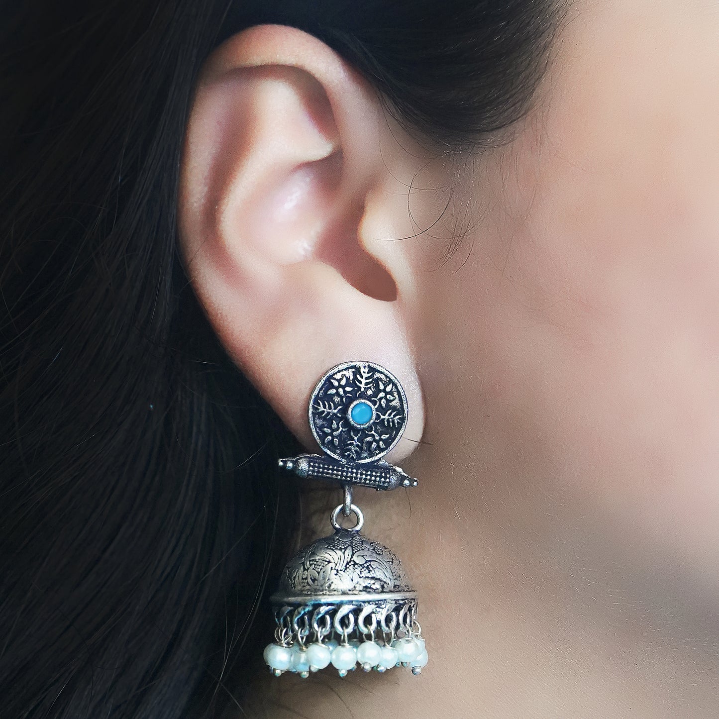 Charmbell jhumka earrings (Sky Blue)