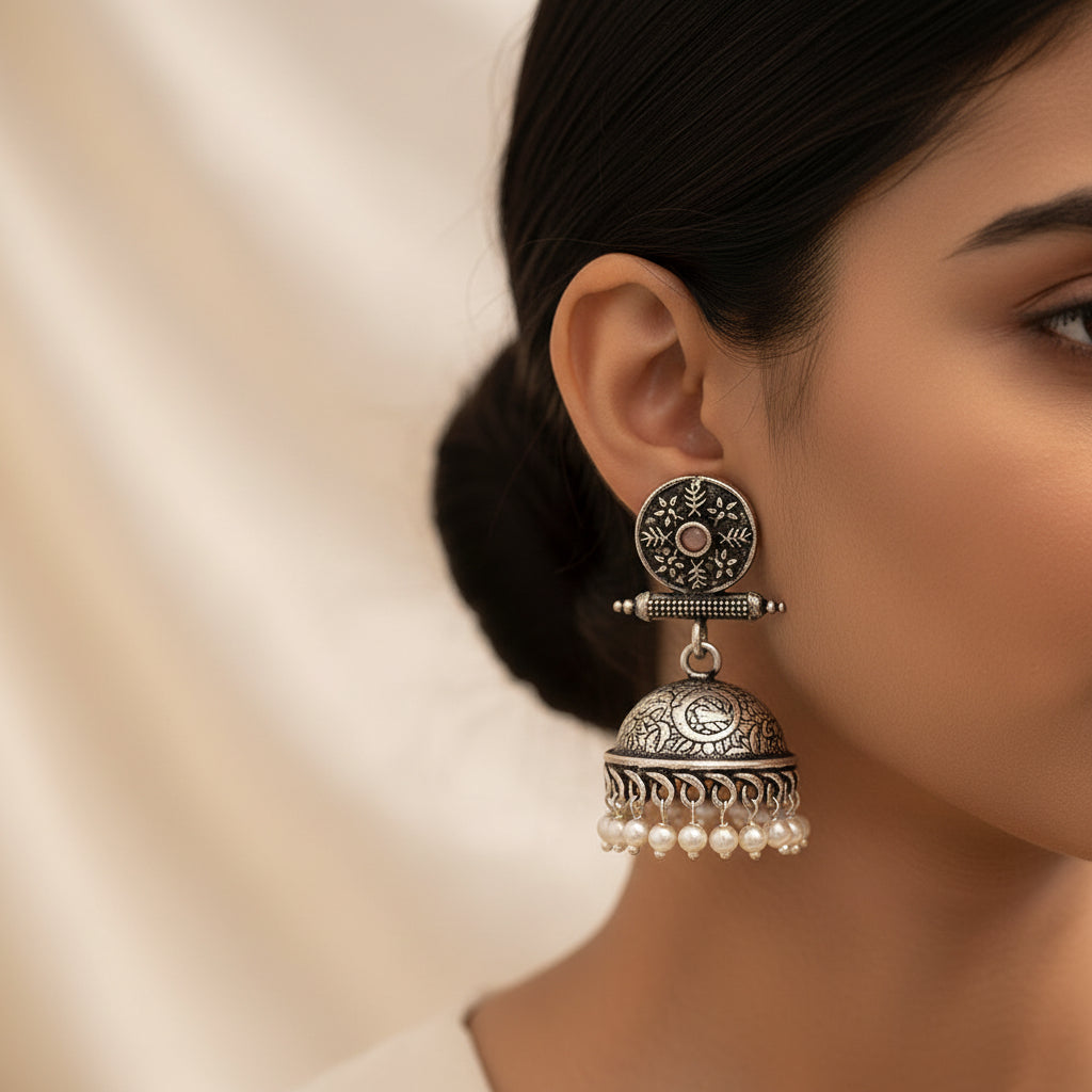 Charmbell jhumka earrings (Light Orange)