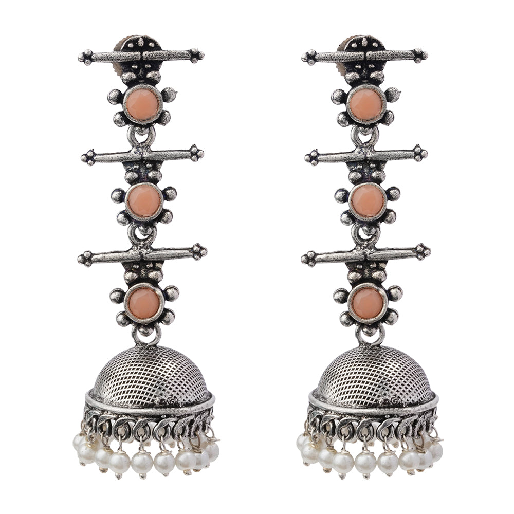 Royal Triple Bell Layered Jhumka Earring (Light Orange)