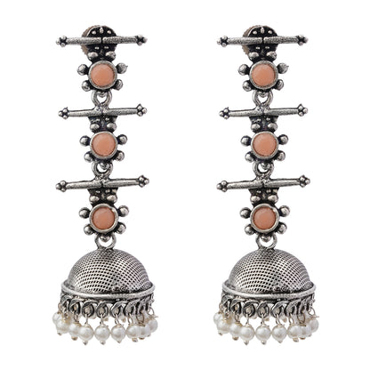 Royal Triple Bell Layered Jhumka Earring (Light Orange)