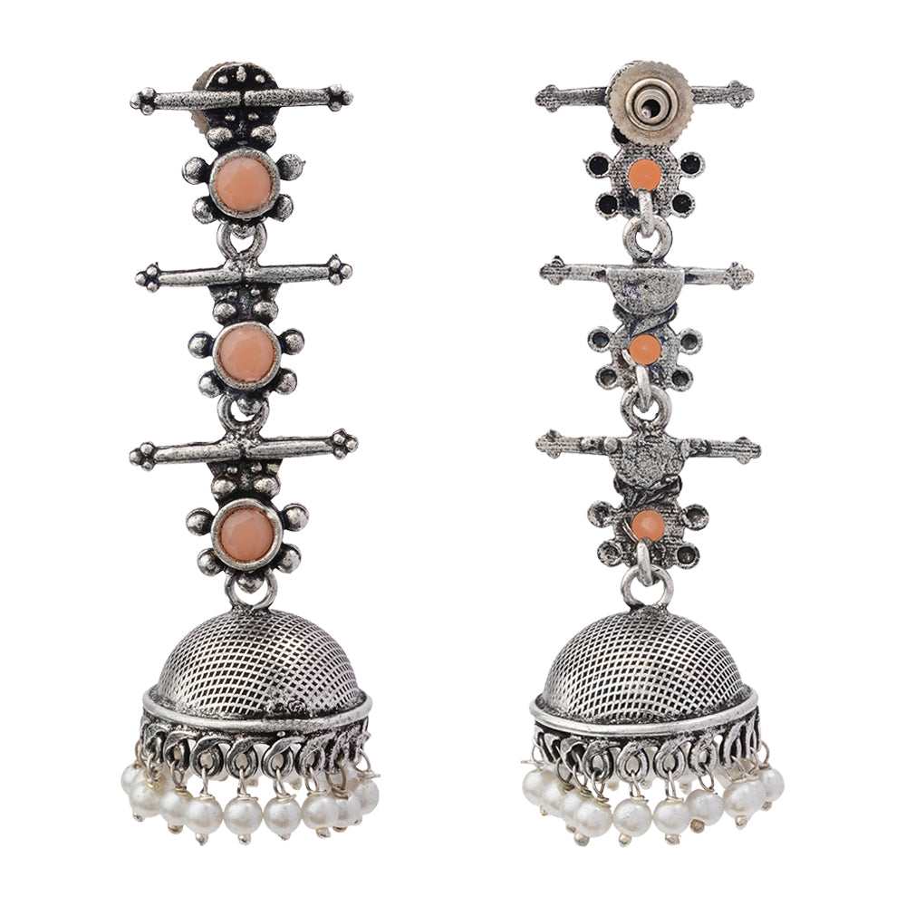 Royal Triple Bell Layered Jhumka Earring (Light Orange)