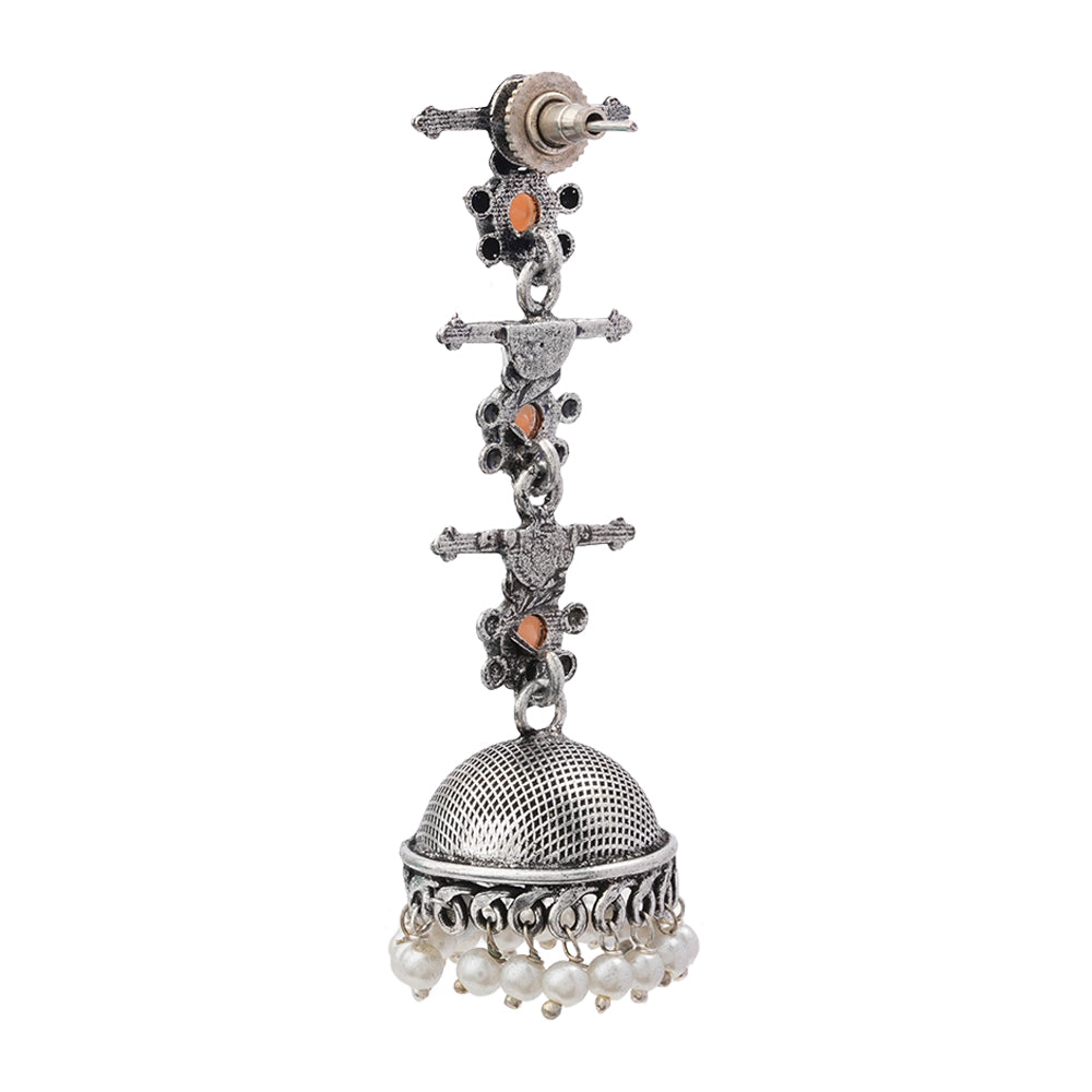 Royal Triple Bell Layered Jhumka Earring (Light Orange)
