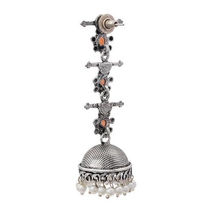 Royal Triple Bell Layered Jhumka Earring (Light Orange)
