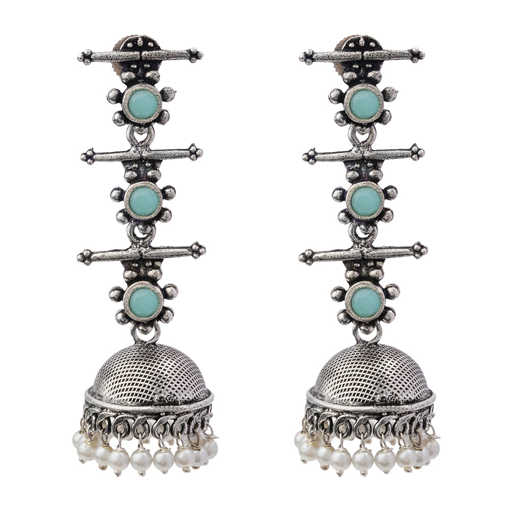 Royal Triple Bell Layered Jhumka Earring (Mint)