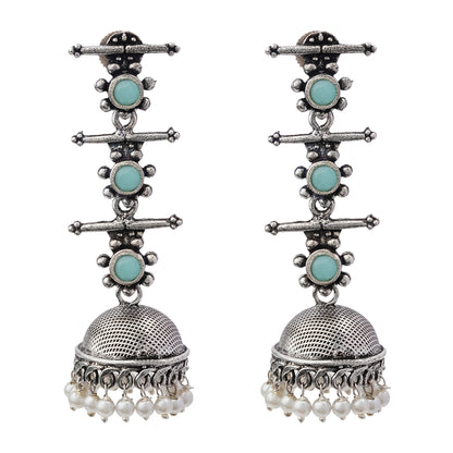 Royal Triple Bell Layered Jhumka Earring (Mint)