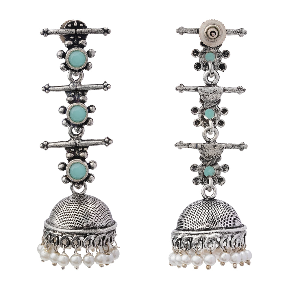 Royal Triple Bell Layered Jhumka Earring (Mint)