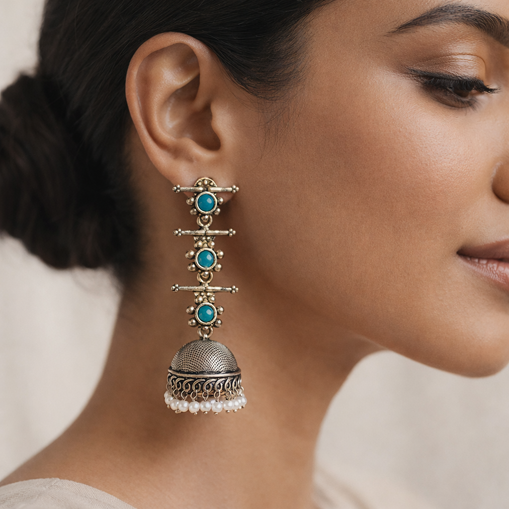StylishKudi Oxidised Silver Jhumki&Stud Earring ComboSet for Women&girl