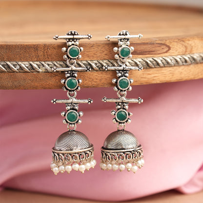 Royal Triple Bell Layered Jhumka Earring (Green)