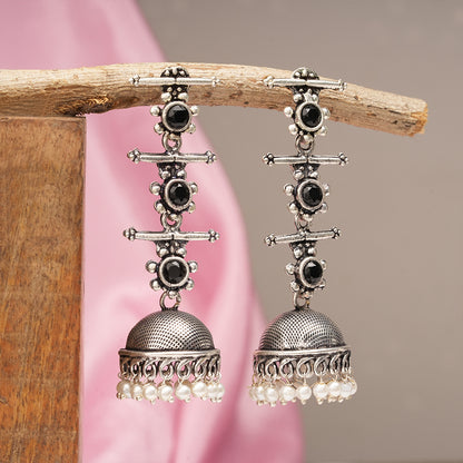 Royal Triple Bell Layered Jhumka Earring (Black)