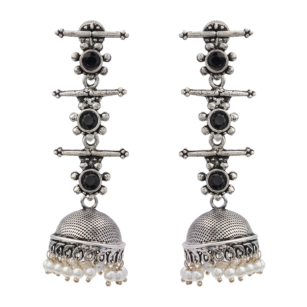 Royal Triple Bell Layered Jhumka Earring (Black)