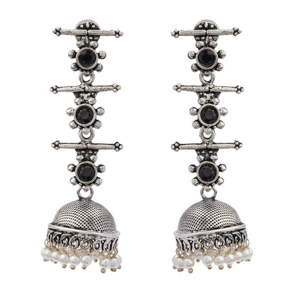 Royal Triple Bell Layered Jhumka Earring (Black)