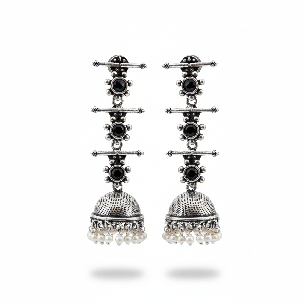 StylishKudi Oxidised Silver Stud & Chandbali Earrings Combo Set for Women&girl