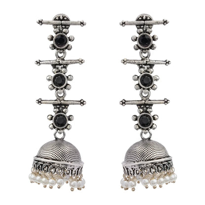 Royal Triple Bell Layered Jhumka Earring (Black) Dazzle Dash Jhumki earring (Blue) Combo set