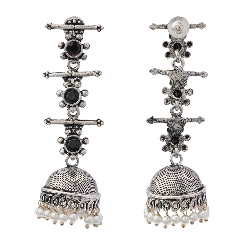 Royal Triple Bell Layered Jhumka Earring (Black)