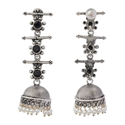 Royal Triple Bell Layered Jhumka Earring (Black)