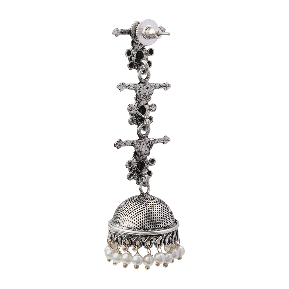 Royal Triple Bell Layered Jhumka Earring (Black)