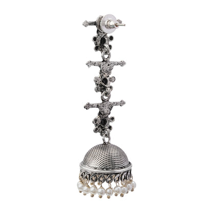 Royal Triple Bell Layered Jhumka Earring (Black)