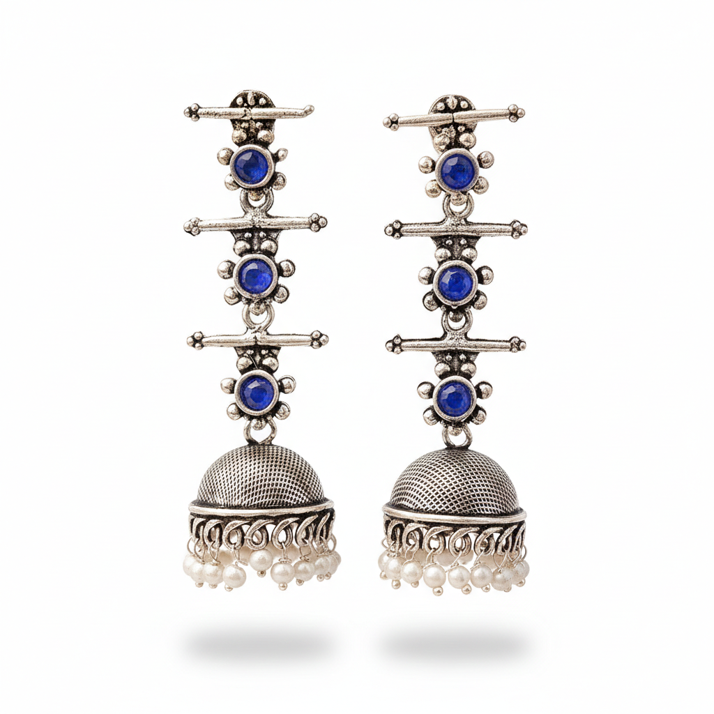StylishKudi Oxidised Silver Jhumki&Stud Earring ComboSet for Women&girl