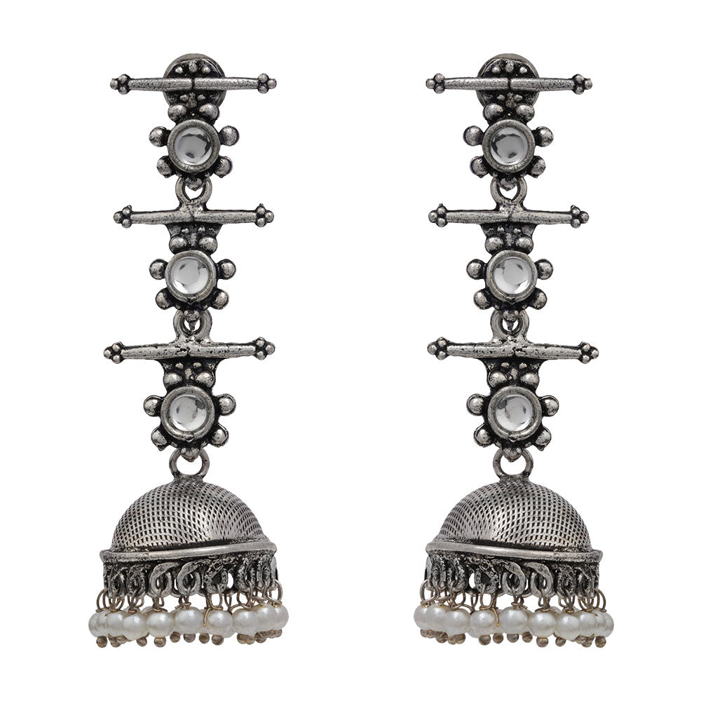 Royal Triple Bell Layered Jhumka Earring (White)