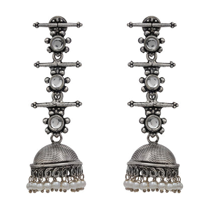 Royal Triple Bell Layered Jhumka Earring (White)