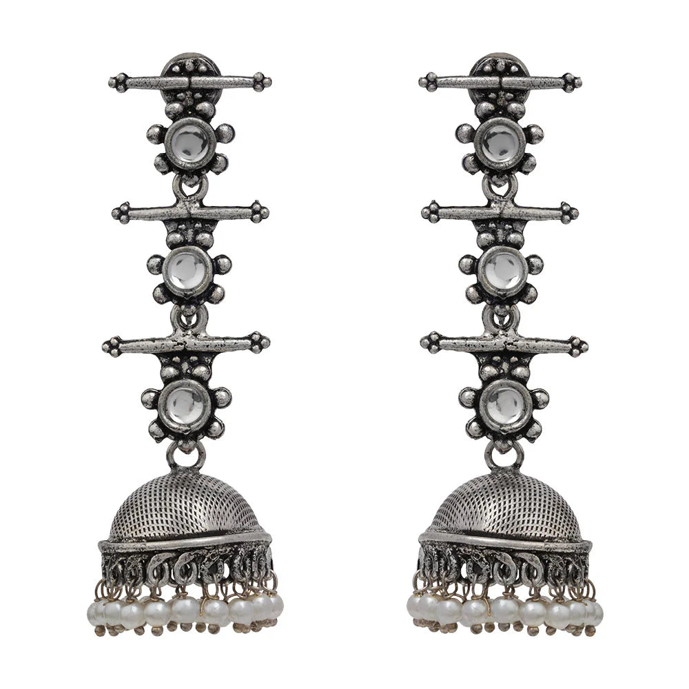 Dazzle Dash Jhumki earring (White) Royal Triple Bell Layered Jhumka Earring (White) Combo set