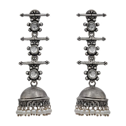 Dazzle Dash Jhumki earring (White) Royal Triple Bell Layered Jhumka Earring (White) Combo set