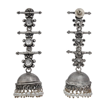 Royal Triple Bell Layered Jhumka Earring (White)