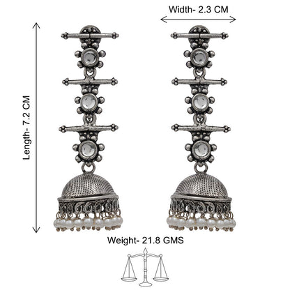 Royal Triple Bell Layered Jhumka Earring (White)