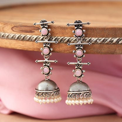 Royal Triple Bell Layered Jhumka Earring (Baby Pink)