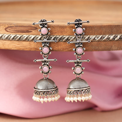 Royal Triple Bell Layered Jhumka Earring (Baby Pink)