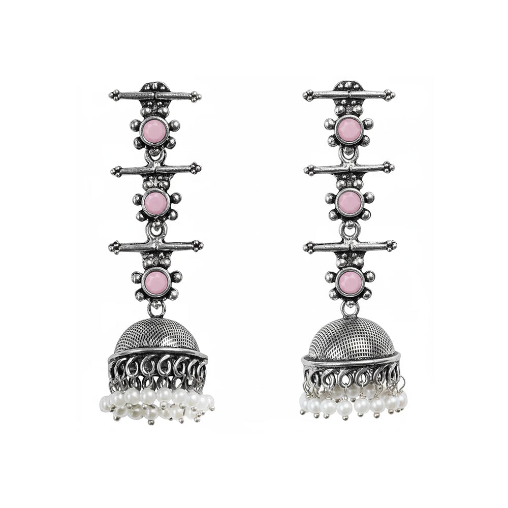 Royal Triple Bell Layered Jhumka Earring (Baby Pink)