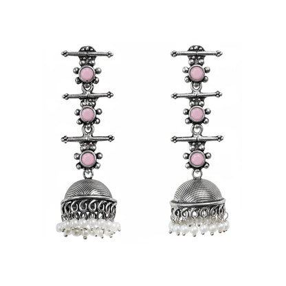 Royal Triple Bell Layered Jhumka Earring (Baby Pink)