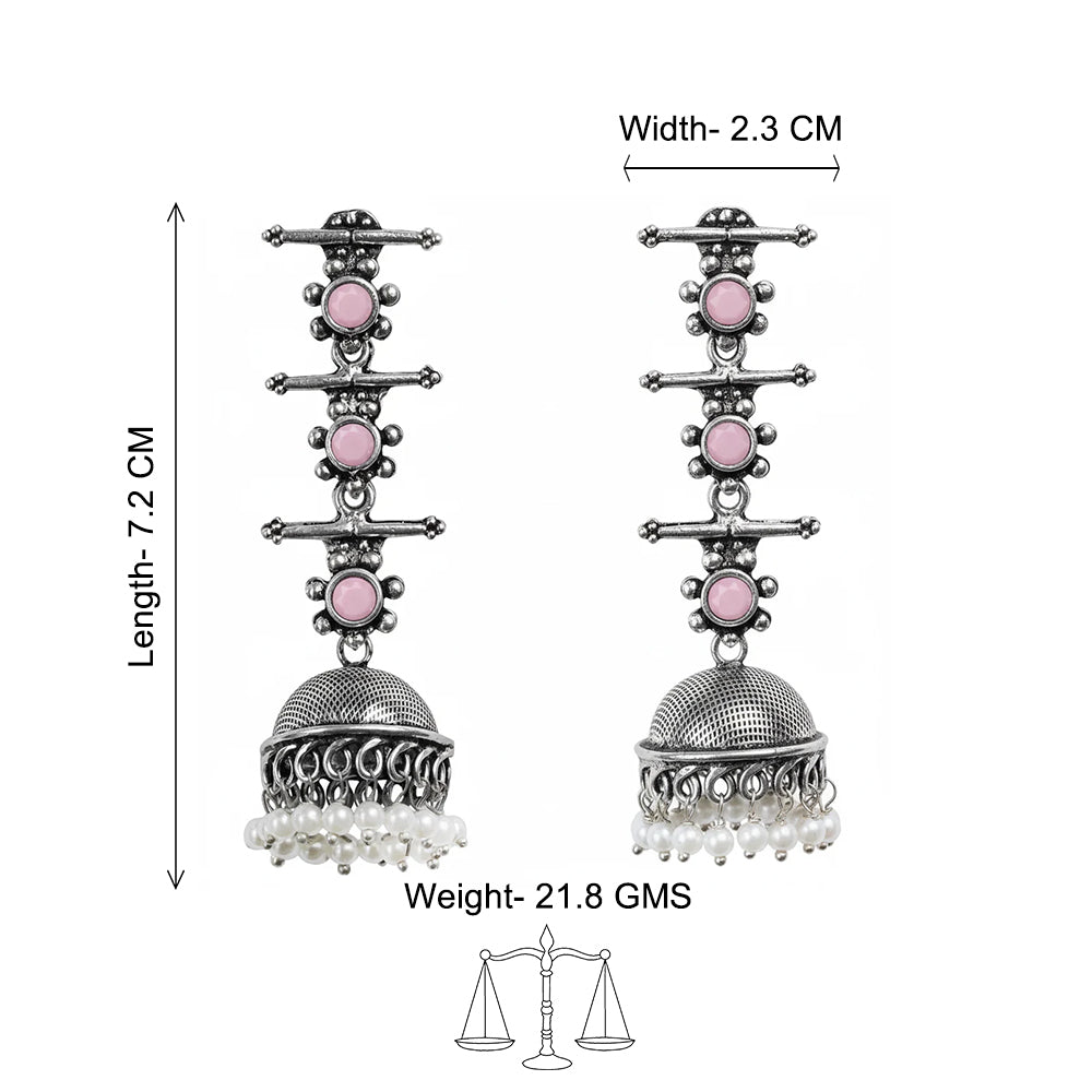 Royal Triple Bell Layered Jhumka Earring (Baby Pink)