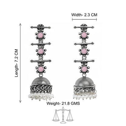 Royal Triple Bell Layered Jhumka Earring (Baby Pink)