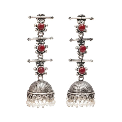 Royal Triple Bell Layered Jhumka Earring (Dark Maroon) Dazzle Dash Jhumki earring (Baby Pink) Combo set