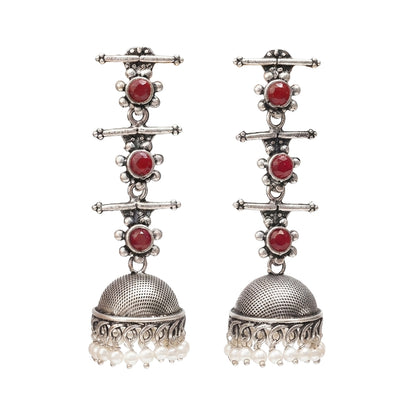 Royal Triple Bell Layered Jhumka Earring (Dark Maroon) Kalash Kamal earring (Light Orange) Combo set