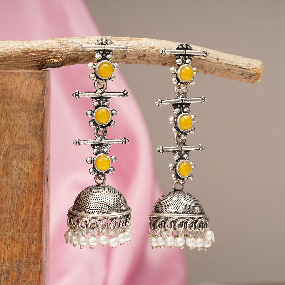 Royal Triple Bell Layered Jhumka Earring (Yellow)