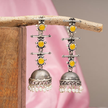 Royal Triple Bell Layered Jhumka Earring (Yellow)